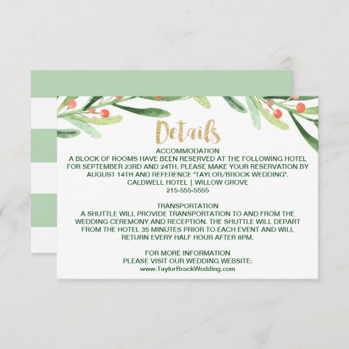 Christmas Holly Wreath Wedding Details Enclosure Card