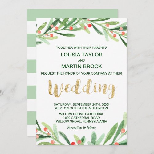 Christmas Holly Wreath Wedding Invitation