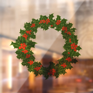 Christmas Holly Wreath Window Cling