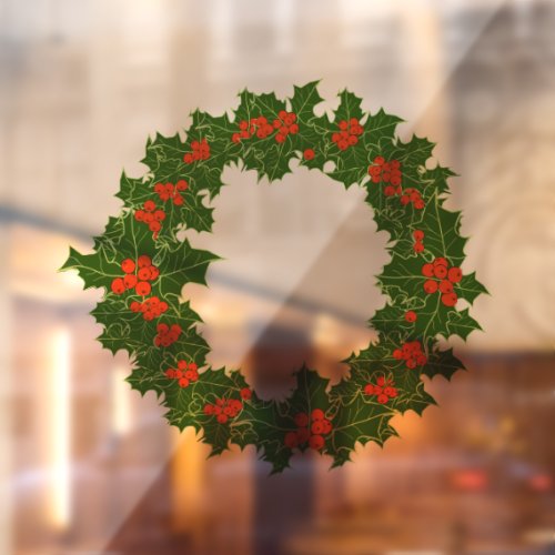 Christmas Holly Wreath  Window Cling