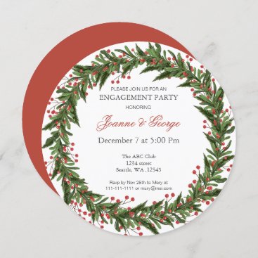 Christmas Holly Wreath Winter Engagement Party Invitation