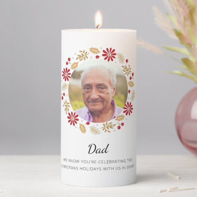 Christmas Holly Wreath With Memorial Photo Pillar Candle (In Situ)