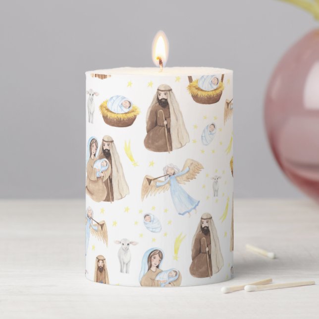 Christmas Holy Night Religious Pillar Candle (In Situ)