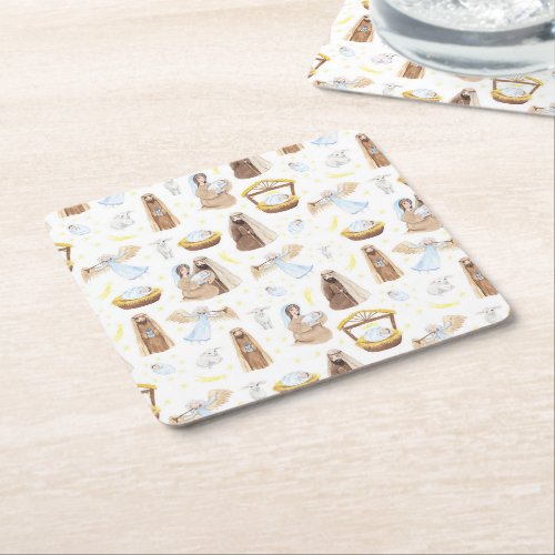 Christmas Holy Night Religious Square Paper Coaste Square Paper Coaster