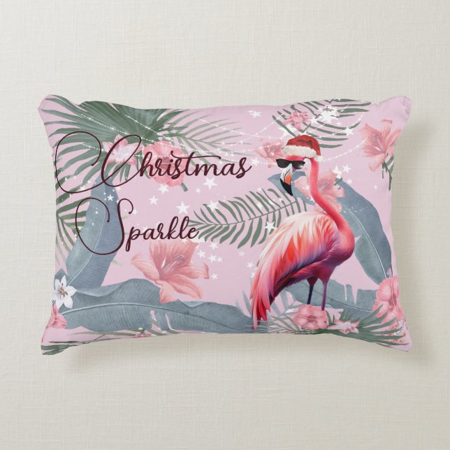 Christmas Home Accessorie Flamingo Tropical  Accent Pillow (Front)