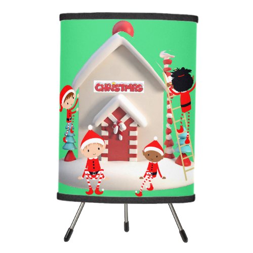 Christmas Home of Elves Tripod Lamp