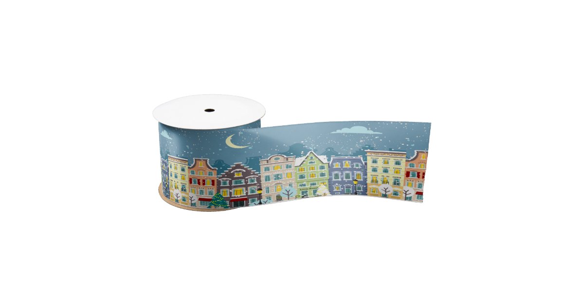 Christmas home snow day holiday satin ribbon | Zazzle