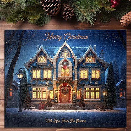 Christmas Home Snowy Winter Night Sky Holiday Art Jigsaw Puzzle