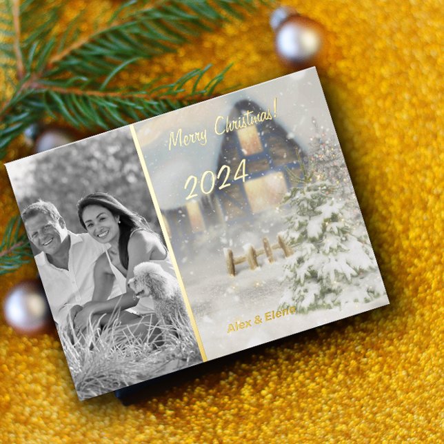 Christmas home winter monochrome photo foil holiday postcard (Creator Uploaded)