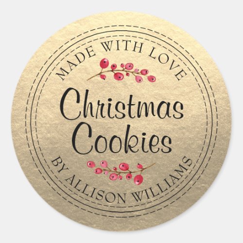 Christmas Homemade Cookies Champagne Gold Jar Classic Round Sticker