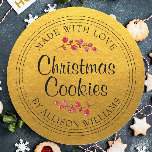 Christmas Homemade Cookies Gold Jar Label