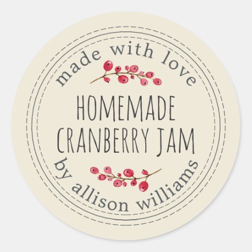 Christmas Homemade Cranberry Jam Antique White Classic Round Sticker
