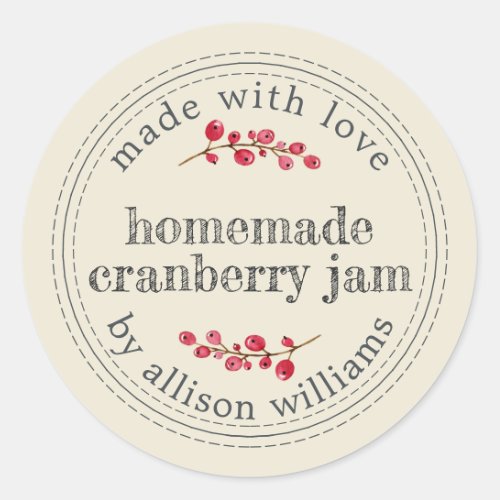 Christmas Homemade Cranberry Jam Can Antique White Classic Round Sticker