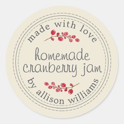 Christmas Homemade Cranberry Jam Can Antique White Classic Round Sticker