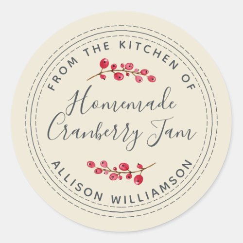 Christmas Homemade Cranberry Jam Can Antique White Classic Round Sticker