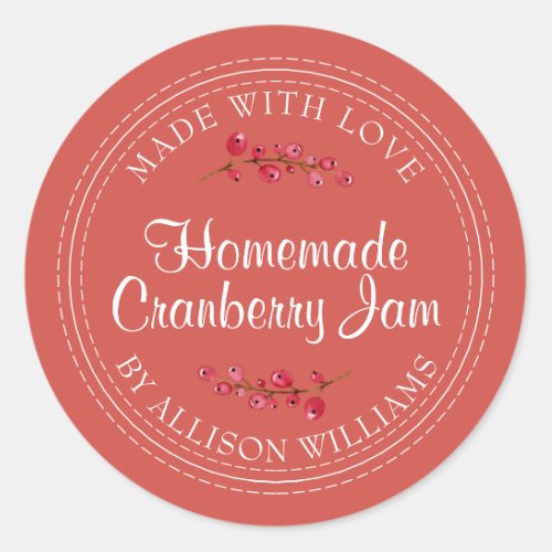 Christmas Homemade Cranberry Jam Can Autumn Red Classic Round Sticker