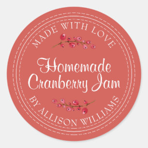 Christmas Homemade Cranberry Jam Can Autumn Red Classic Round Sticker