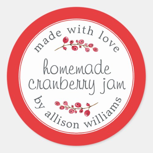 Christmas Homemade Cranberry Jam Can Bright Red Classic Round Sticker