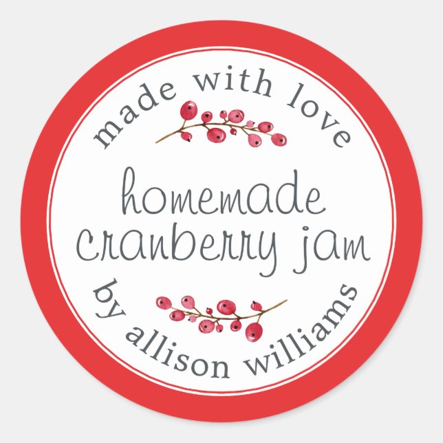 Christmas Homemade Cranberry Jam Can Bright Red Classic Round Sticker (Front)