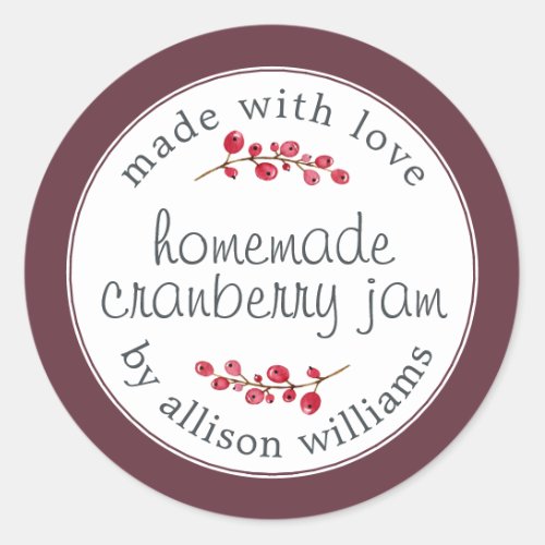 Christmas Homemade Cranberry Jam Can Burgundy Classic Round Sticker
