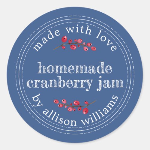 Christmas Homemade Cranberry Jam Can Classic Blue Classic Round Sticker