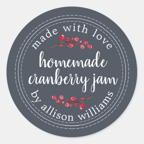 Christmas Homemade Cranberry Jam Can Dark Blue Classic Round Sticker