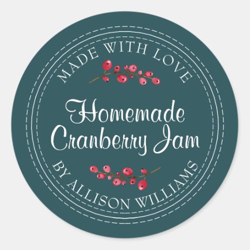 Christmas Homemade Cranberry Jam Can Deep Teal Classic Round Sticker