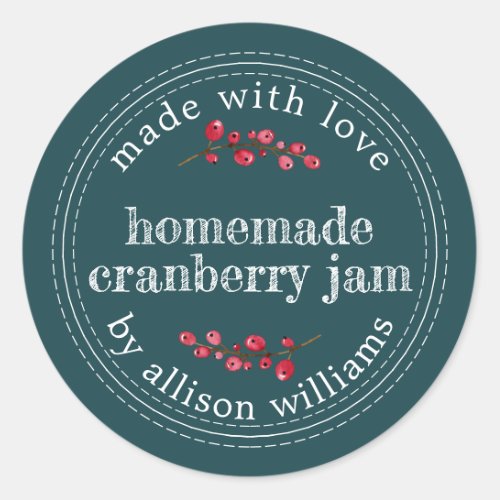 Christmas Homemade Cranberry Jam Can Deep Teal Classic Round Sticker