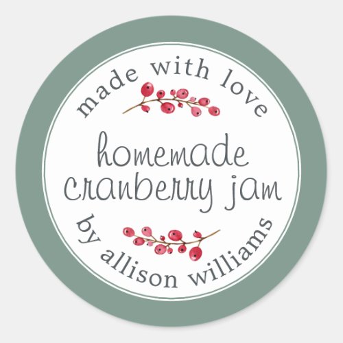 Christmas Homemade Cranberry Jam Can Dusty Green Classic Round Sticker