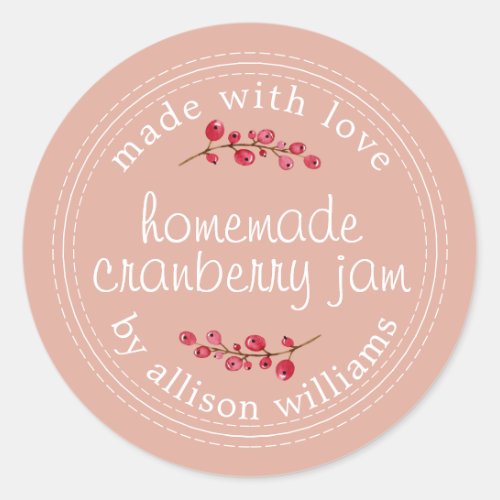 Christmas Homemade Cranberry Jam Can Dusty Pink Classic Round Sticker