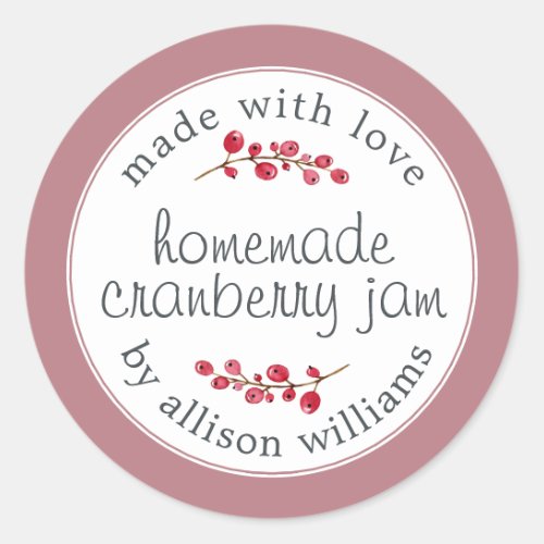 Christmas Homemade Cranberry Jam Can Dusty Purple Classic Round Sticker