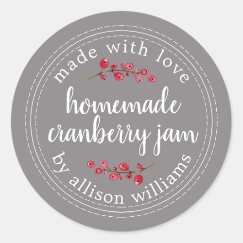 Christmas Homemade Cranberry Jam Can Flannel Gray Classic Round Sticker
