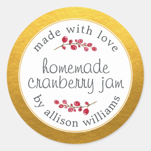 Christmas Homemade Cranberry Jam Can Gold Classic  Classic Round Sticker