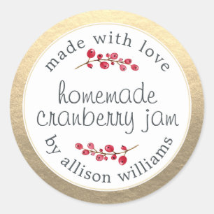 Christmas Homemade Cranberry Jam Can Gold Classic Round Sticker
