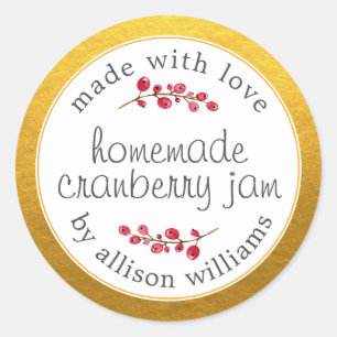 Christmas Homemade Cranberry Jam Can Gold Classic Round Sticker