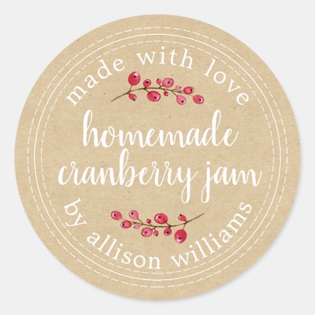 Christmas Homemade Cranberry Jam Can Kraft Paper Classic Round Sticker (Front)