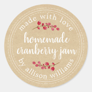 Christmas Homemade Cranberry Jam Can Kraft Paper Classic Round Sticker