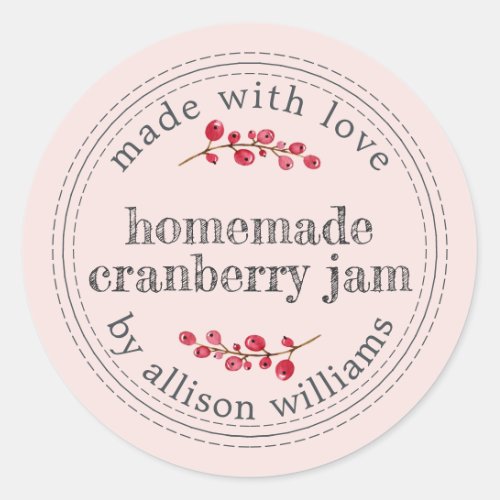 Christmas Homemade Cranberry Jam Can Pastel Pink Classic Round Sticker
