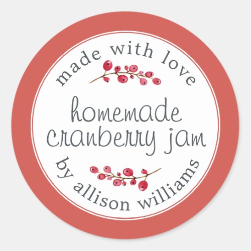 Christmas Homemade Cranberry Jam Can Red Classic Round Sticker