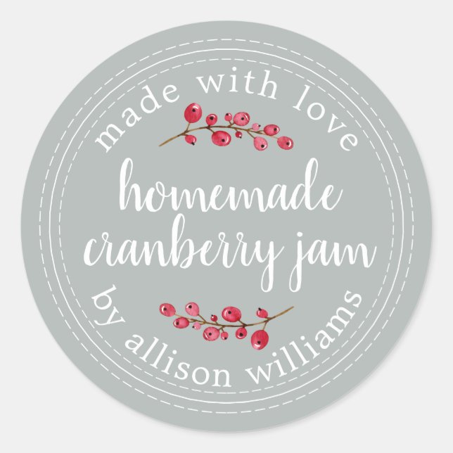 Christmas Homemade Cranberry Jam Can Storm Gray Classic Round Sticker (Front)