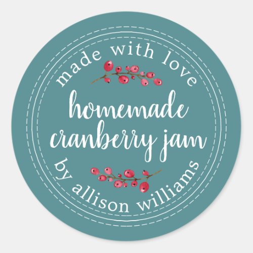 Christmas Homemade Cranberry Jam Can Teal Classic Round Sticker