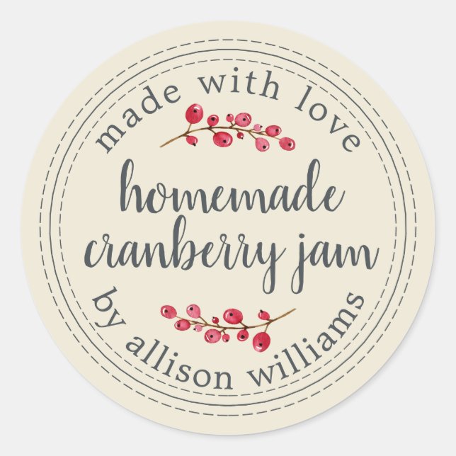 Christmas Homemade Cranberry Jam Canning Antique Classic Round Sticker (Front)