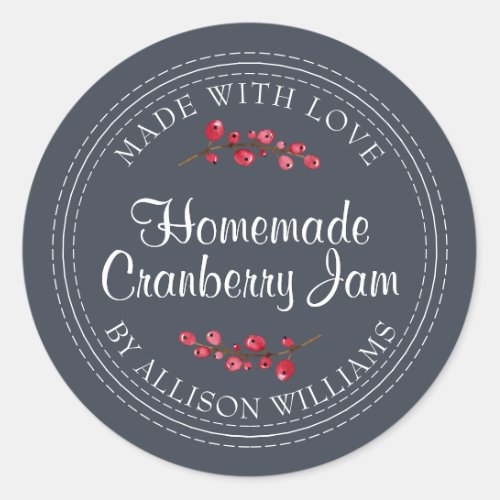Christmas Homemade Cranberry Jam Canning Dark Blue Classic Round Sticker