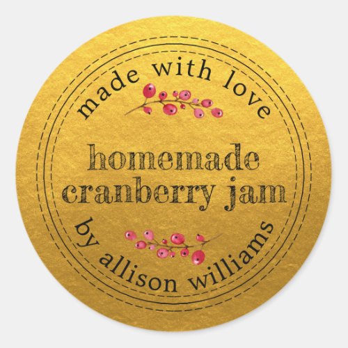 Christmas Homemade Cranberry Jam Canning Gold Classic Round Sticker