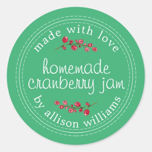 Christmas Homemade Cranberry Jam Canning Green Classic Round Sticker