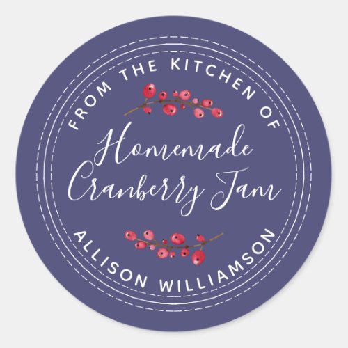 Christmas Homemade Cranberry Jam Canning Navy Blue Classic Round Sticker