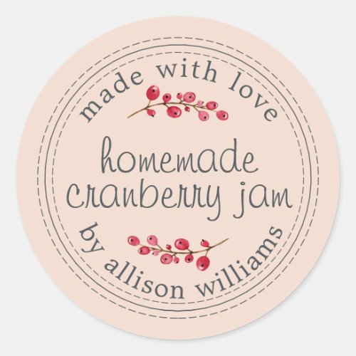 Christmas Homemade Cranberry Jam Canning Pink Classic Round Sticker