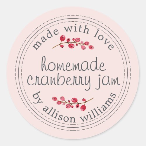 Christmas Homemade Cranberry Jam Canning Pink Classic Round Sticker