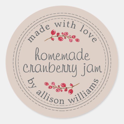 Christmas Homemade Cranberry Jam Canning Purple Classic Round Sticker