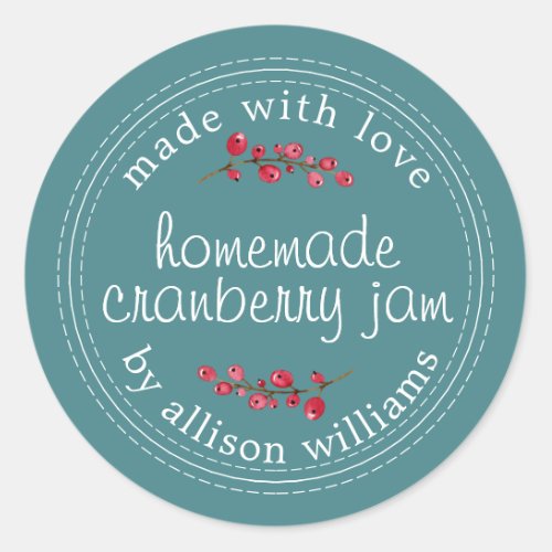 Christmas Homemade Cranberry Jam Canning Teal Classic Round Sticker
